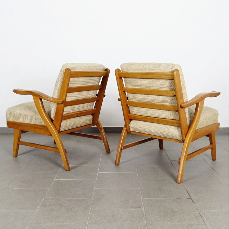 Set of 2 vintage wooden armchairs, Czechoslovakia