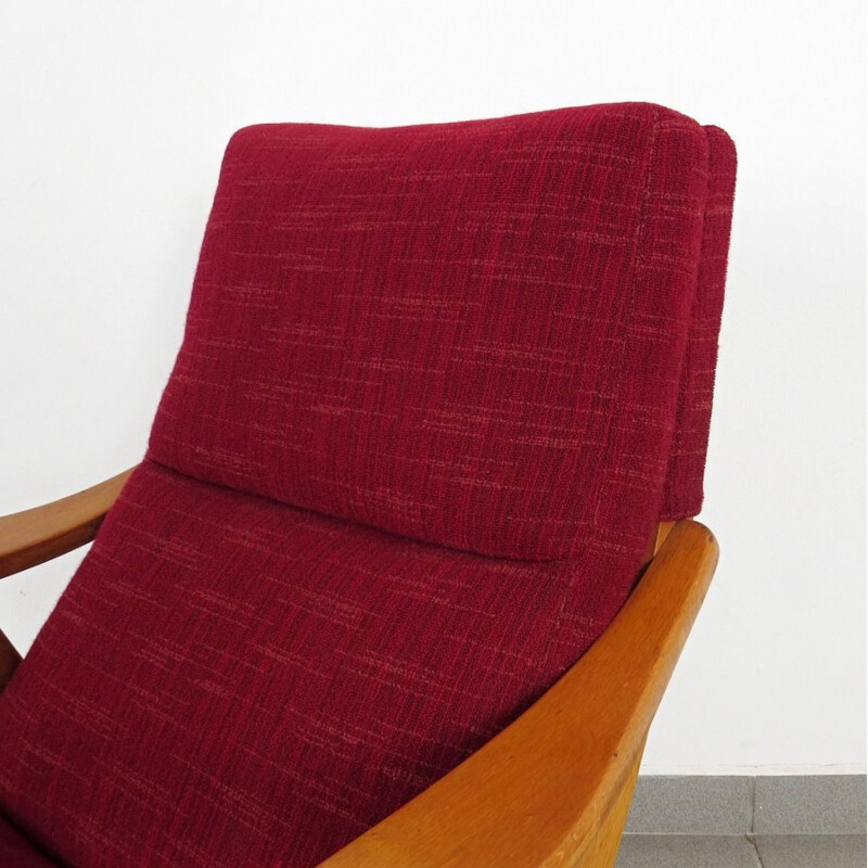 Set of 2 vintage red armchairs, Czechoslovakia, 1960