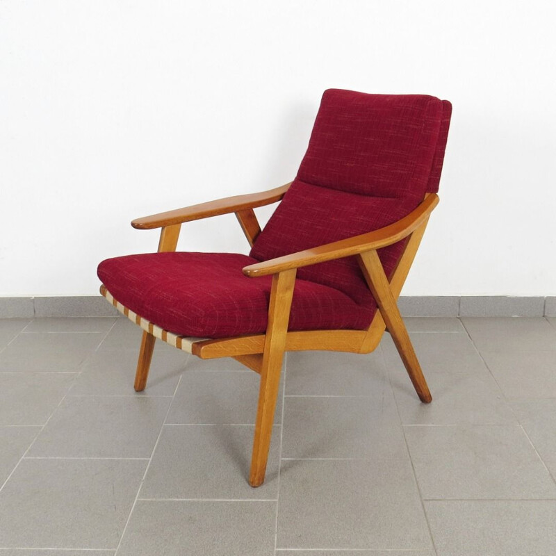 Ensemble de 2 fauteuils rouges vintage, Tchécoslovaquie, 1960