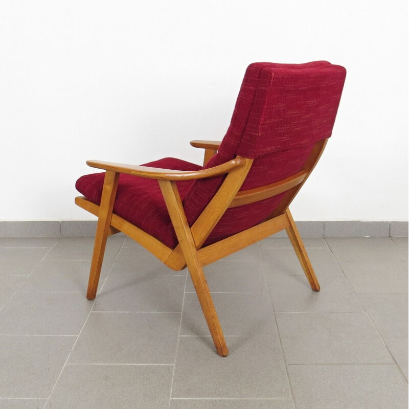 Set of 2 vintage red armchairs, Czechoslovakia, 1960