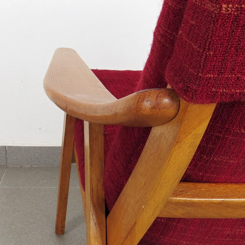 Set of 2 vintage red armchairs, Czechoslovakia, 1960