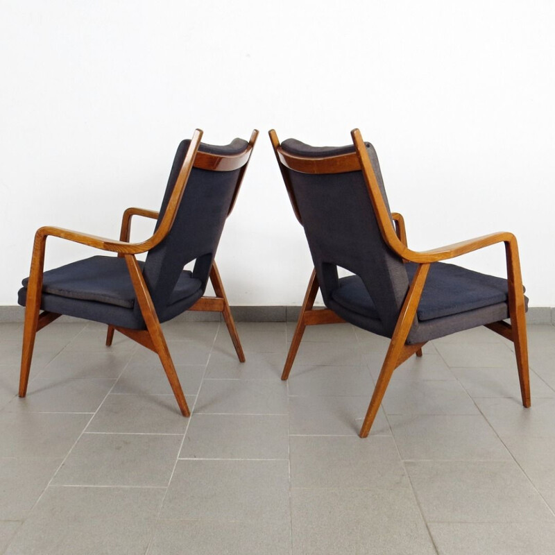 Set of 2 navy blue-grey armchairs, Czechoslovakia, 1960s