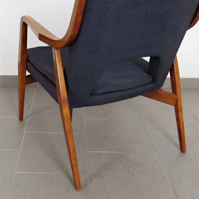 Set of 2 navy blue-grey armchairs, Czechoslovakia, 1960s