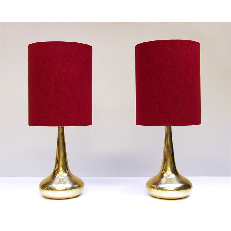 Pair of vintage gold table lamps "Orient" by Jo Hammerborg for Fog and Morup, 1975