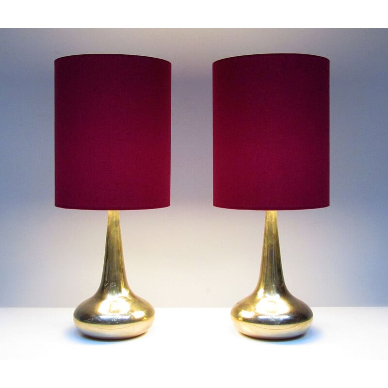 Pair of vintage gold table lamps "Orient" by Jo Hammerborg for Fog and Morup, 1975