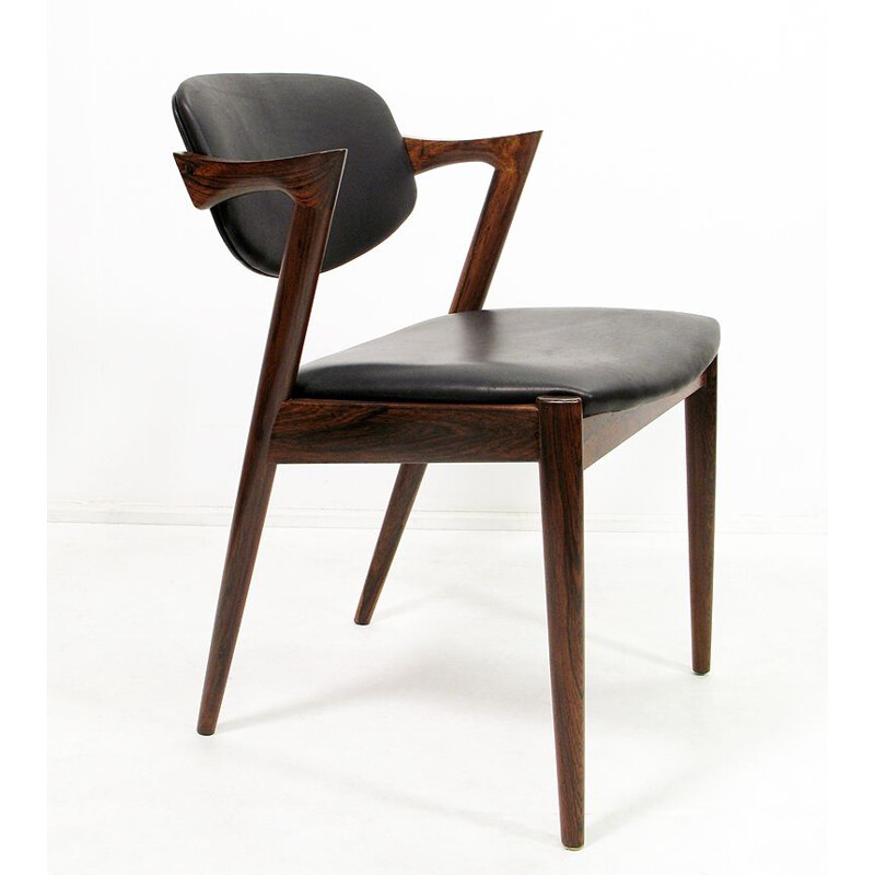 Vintage "Model 42" chairs in rosewood and Leather by Kai Kristiansen, 1965s