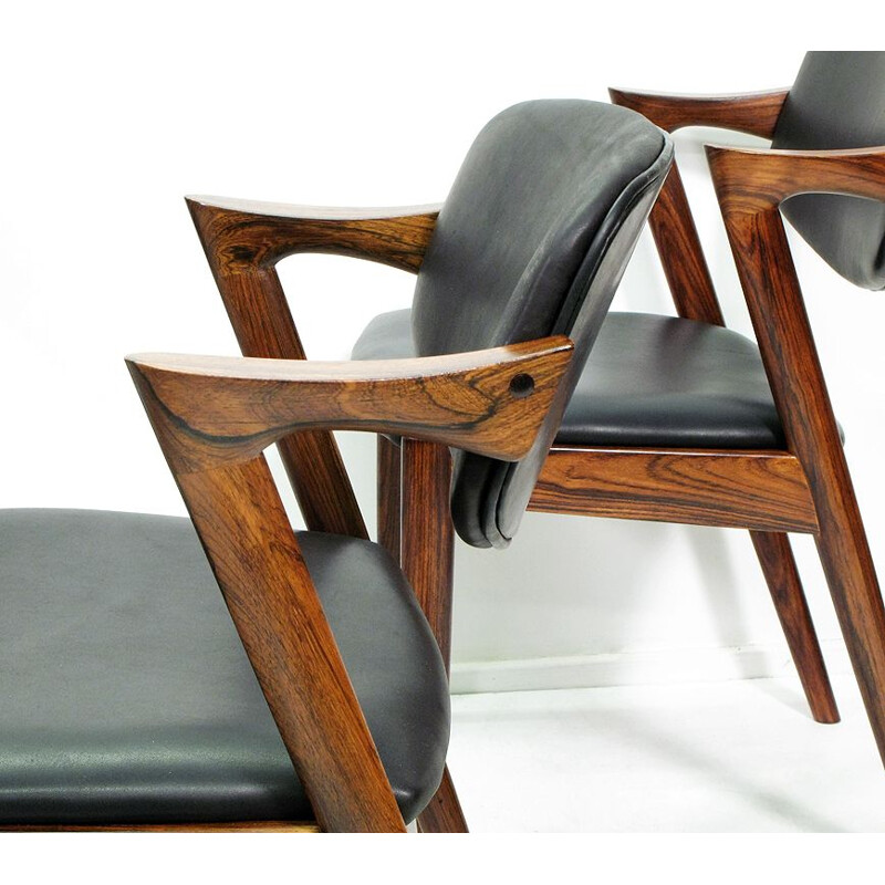 Vintage "Model 42" chairs in rosewood and Leather by Kai Kristiansen, 1965s