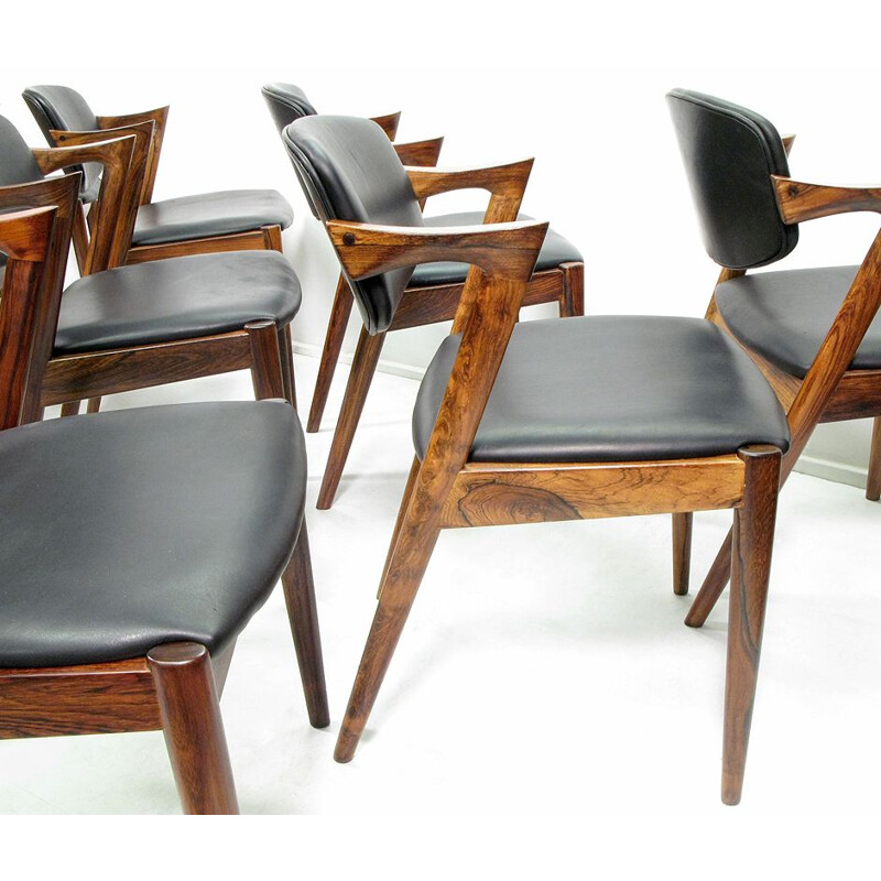 Vintage "Model 42" chairs in rosewood and Leather by Kai Kristiansen, 1965s