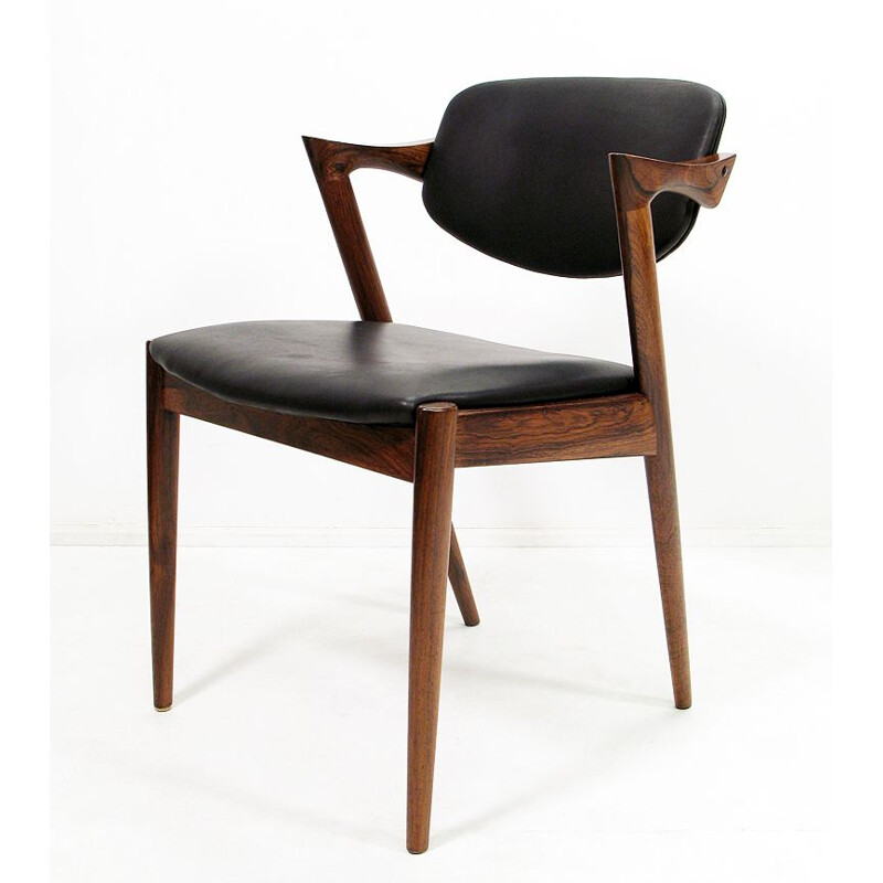 Vintage "Model 42" chairs in rosewood and Leather by Kai Kristiansen, 1965s