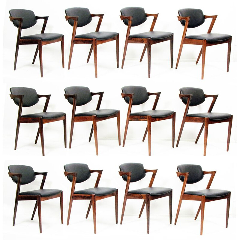 Vintage "Model 42" chairs in rosewood and Leather by Kai Kristiansen, 1965s