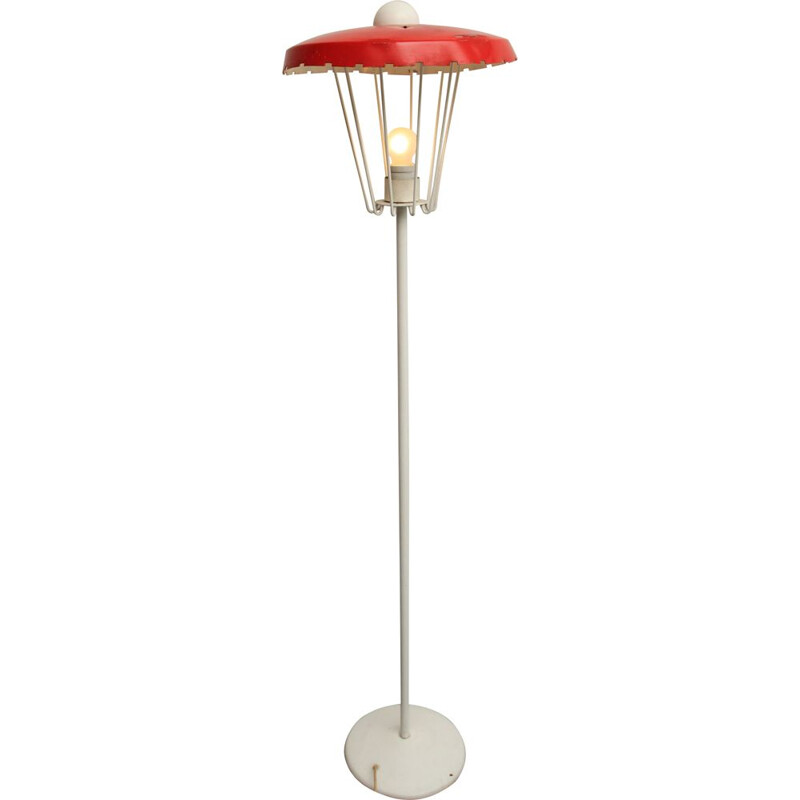 Vintage rood en wit metalen vloerlamp, 1950