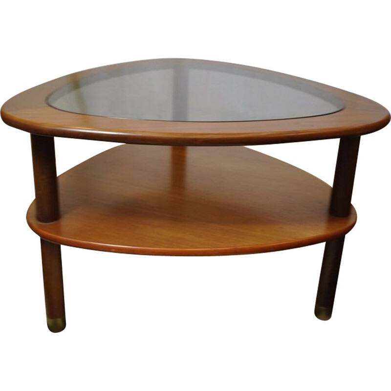 Vintage walnut wood and glass english coffee table 1970