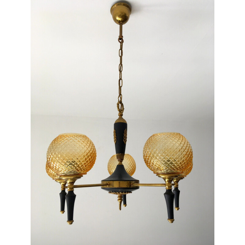 Vintage chandelier in brass, metal and steel, 1960s