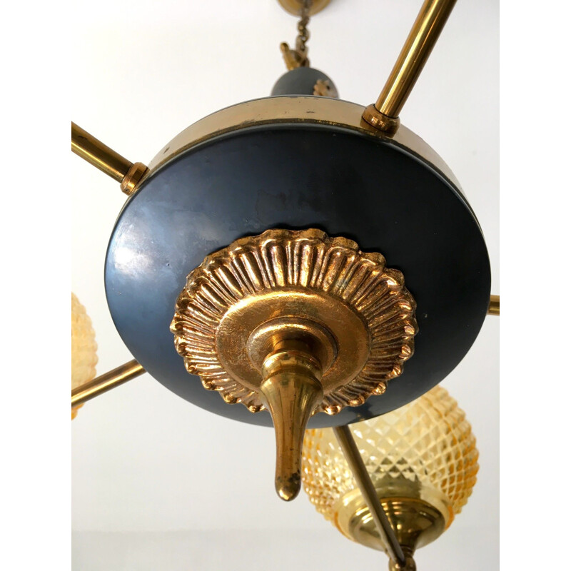 Vintage chandelier in brass, metal and steel, 1960s