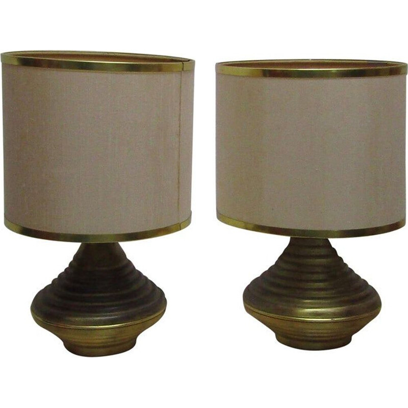 Set of 2 vintage table lamps in antique brass