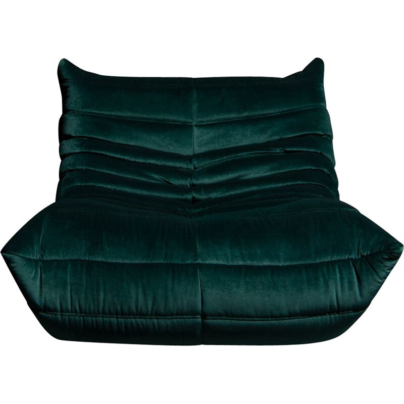 Vintage "Togo" 1-seater sofa in dark green velvet by Michel Ducaroy for Ligne Roset