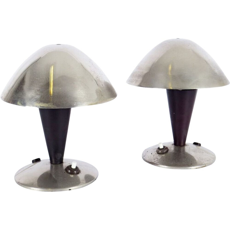 Paire de lampes de table de champignon chromé 1930