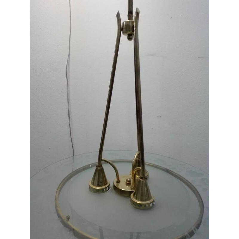 Set of 2 vintage couple brass and glass chandeliers, by Fontana Arte, and Pietro Chiesa
