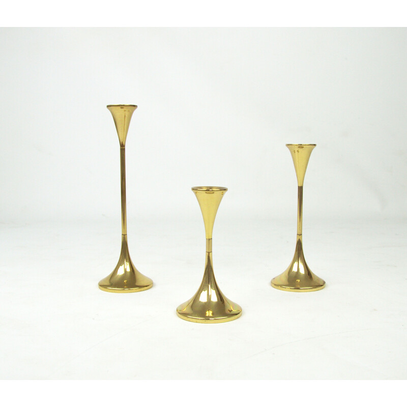 Set of 3 vintage brass candleholders by Freddie Andersen, 1970s