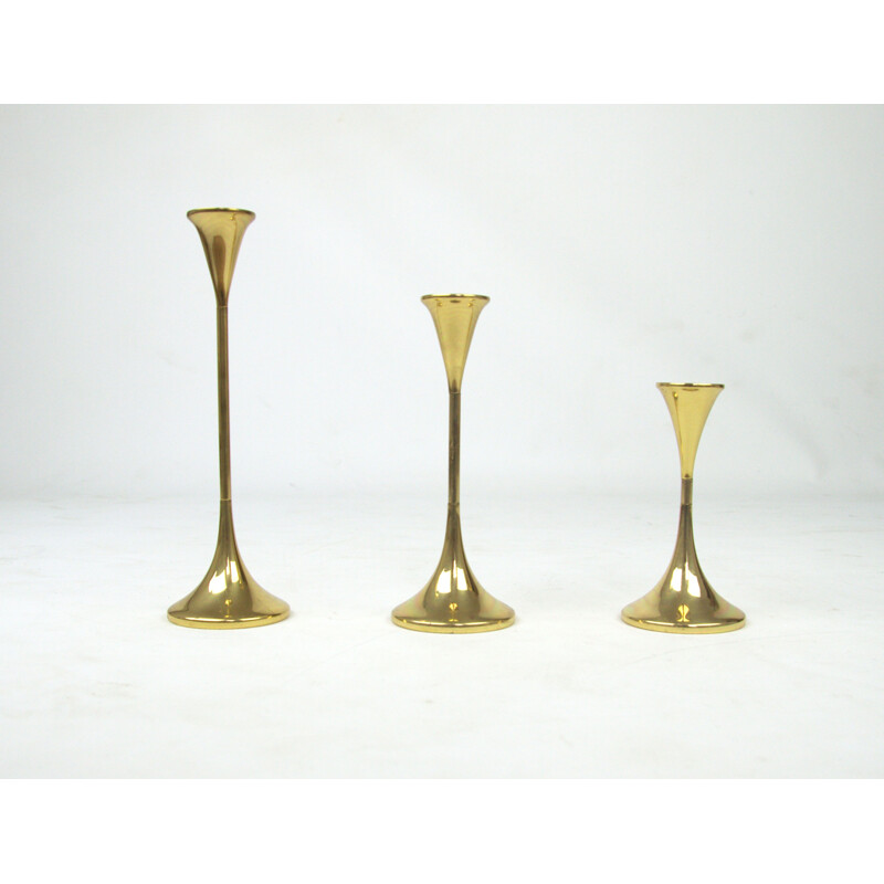 Set of 3 vintage brass candleholders by Freddie Andersen, 1970s
