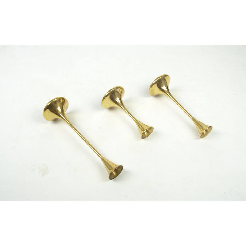 Set of 3 vintage brass candleholders by Freddie Andersen, 1970s