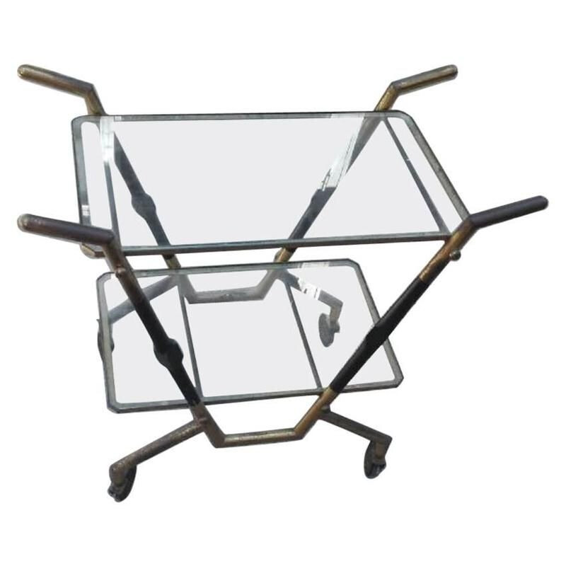 Vintage trolley in brass with glass shelves, 1950s