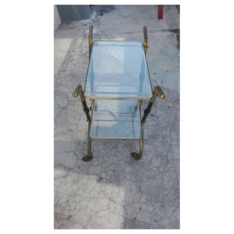 Vintage trolley in brass with glass shelves, 1950s