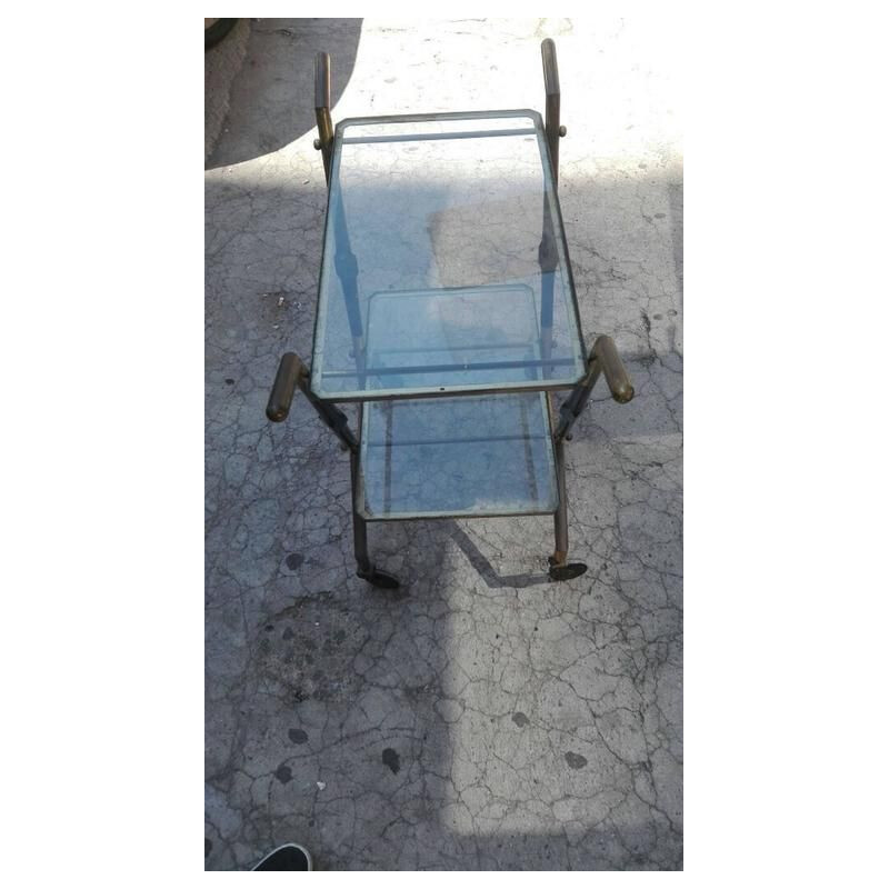 Vintage trolley in brass with glass shelves, 1950s