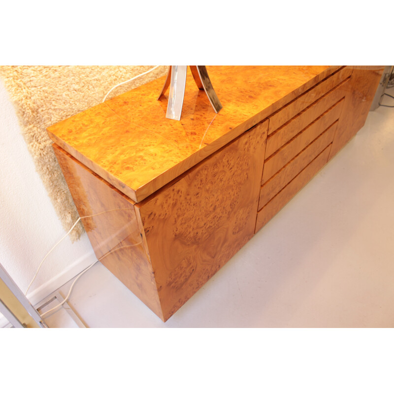 Vintage sideboard in brass and wood, Jean-Claude MAHEY - 1970s