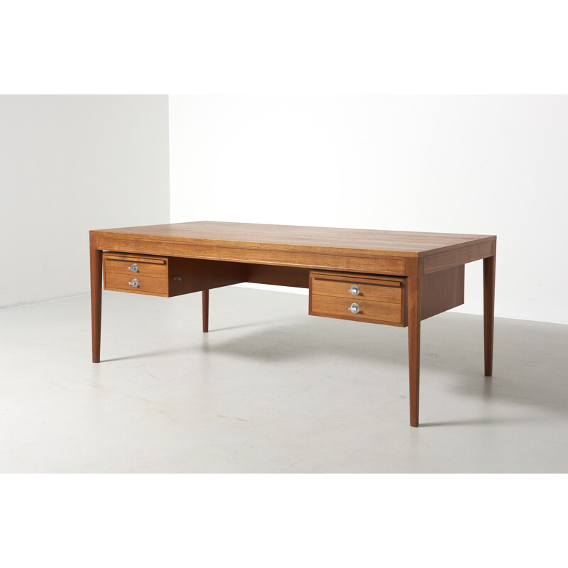 Bureau "diplomate" vintage en teck pour France & Son, 1950