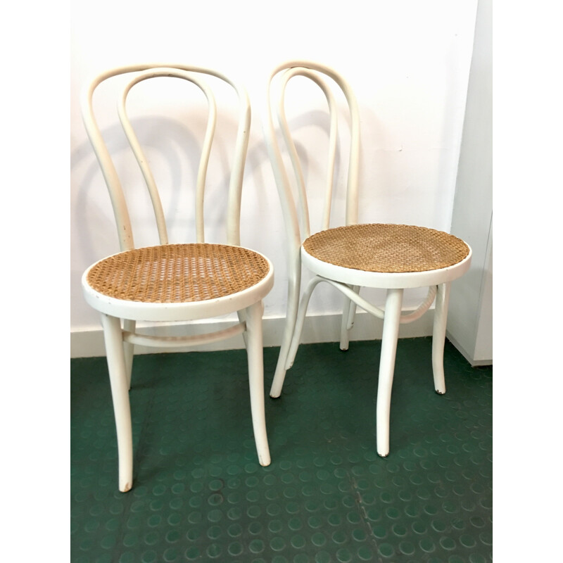  Paire de chaises bistrot vintage blanches