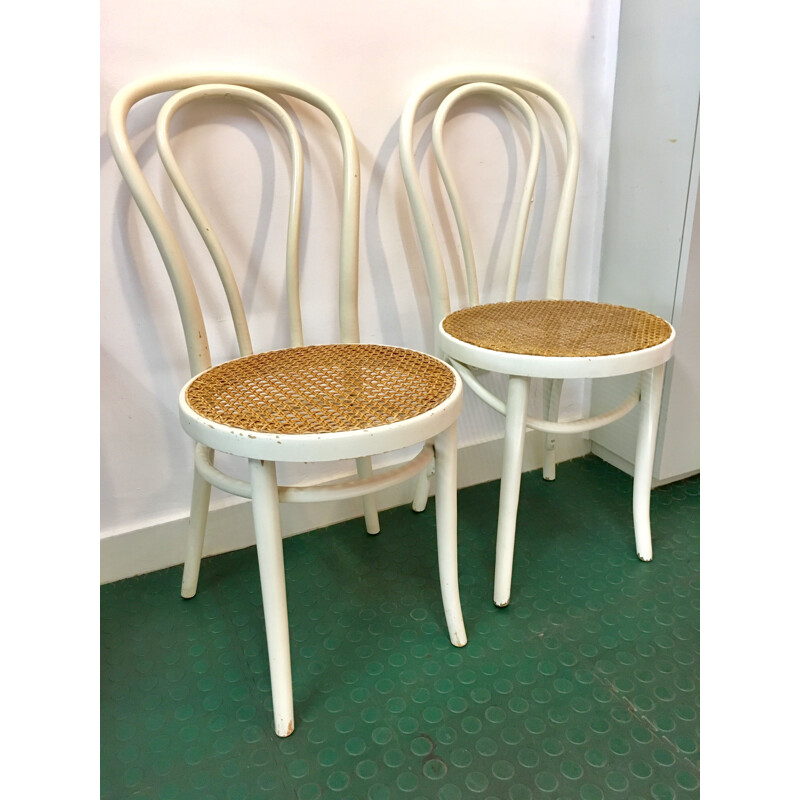  Paire de chaises bistrot vintage blanches