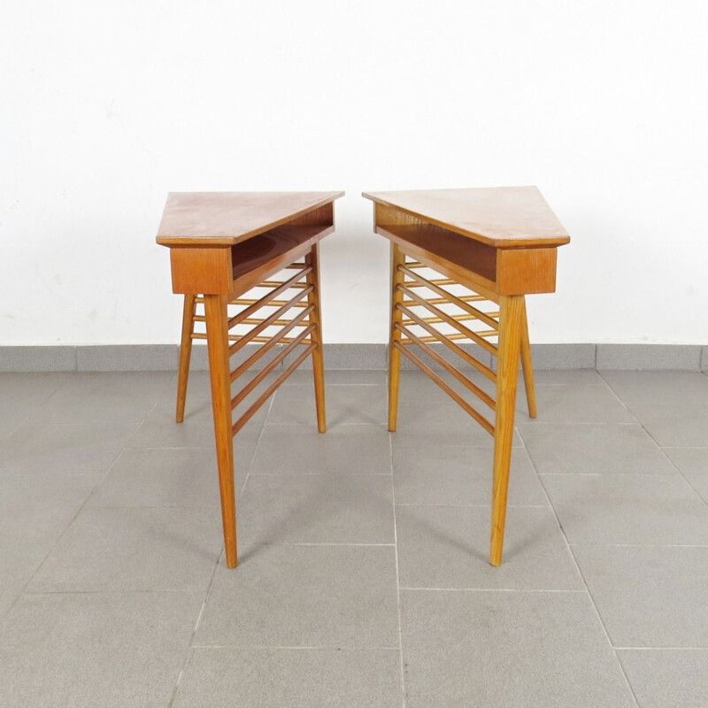 Pair of vintage side tables, Czechoslovakia
