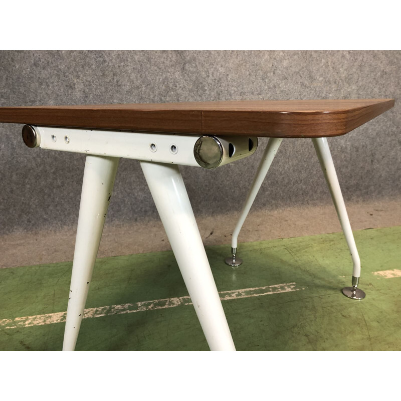 Vintage teak desk with tubular steel base painted white