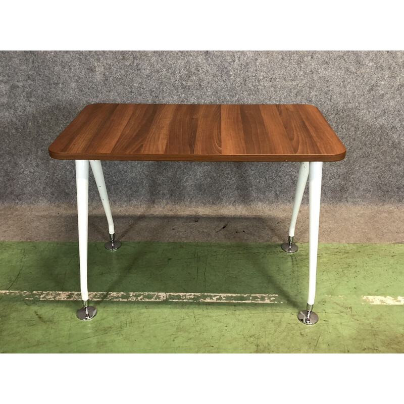 Vintage teak desk with tubular steel base painted white