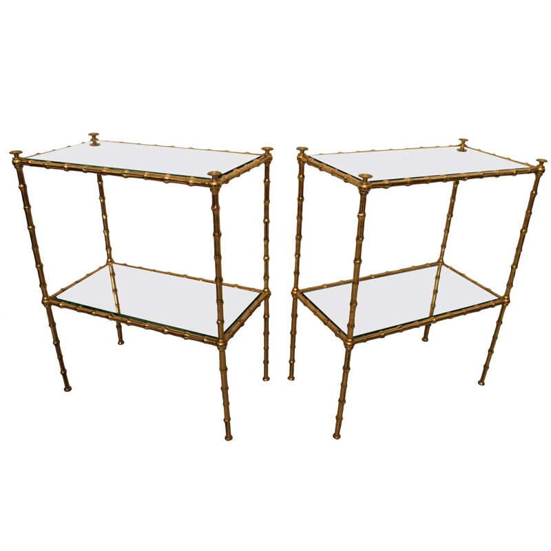 Paire de tables vintage Maison Jansen en laiton et verre - 1960