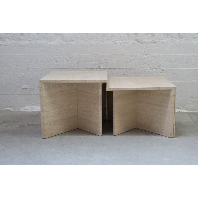 Suite of vintage modular coffee tables in travertine