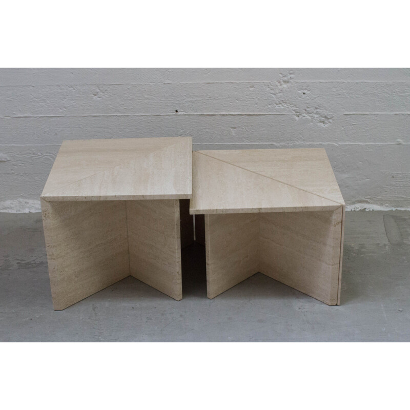 Suite of vintage modular coffee tables in travertine