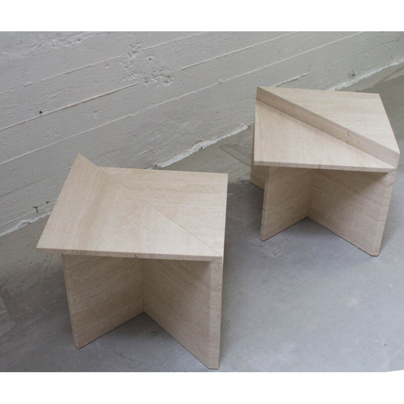 Suite of vintage modular coffee tables in travertine