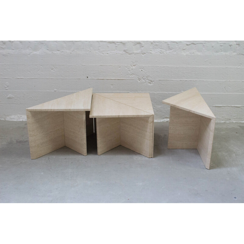 Suite of vintage modular coffee tables in travertine