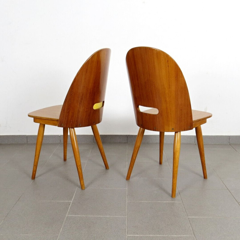 Set of 2 dining chairs in yellow fabric 1960