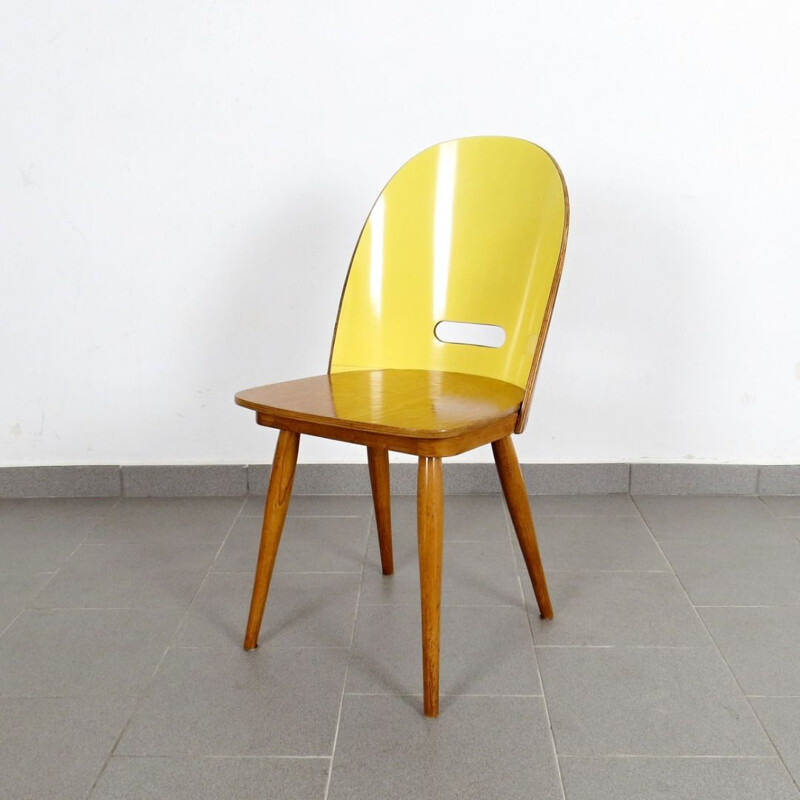 Set of 2 dining chairs in yellow fabric 1960