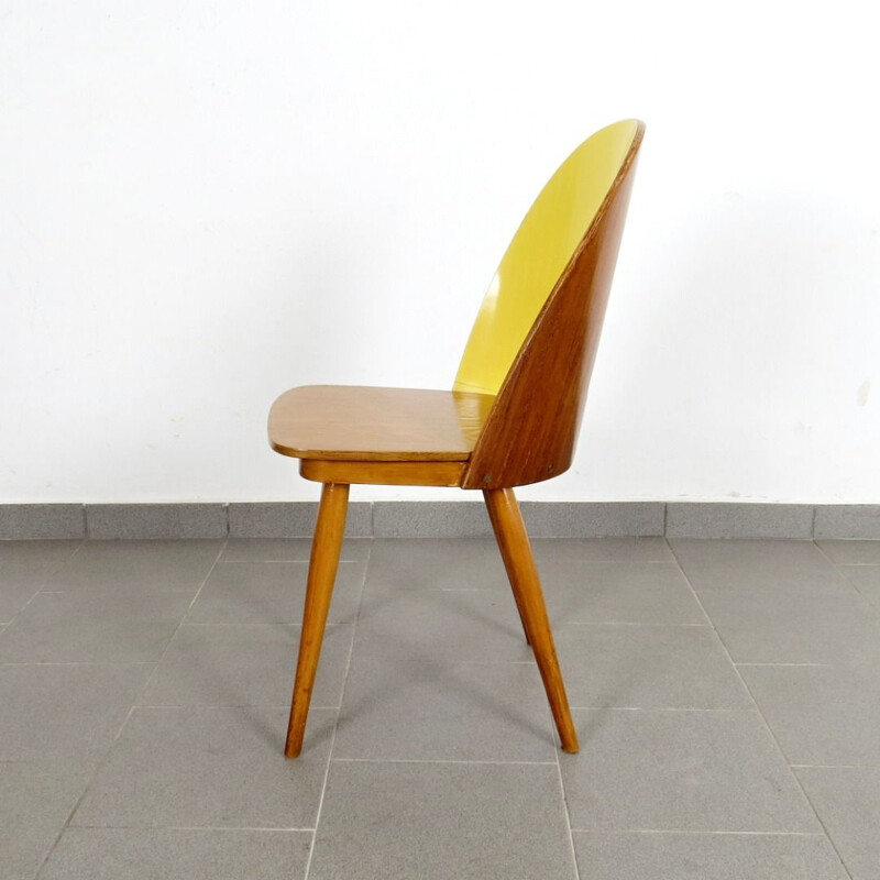 Set of 2 dining chairs in yellow fabric 1960