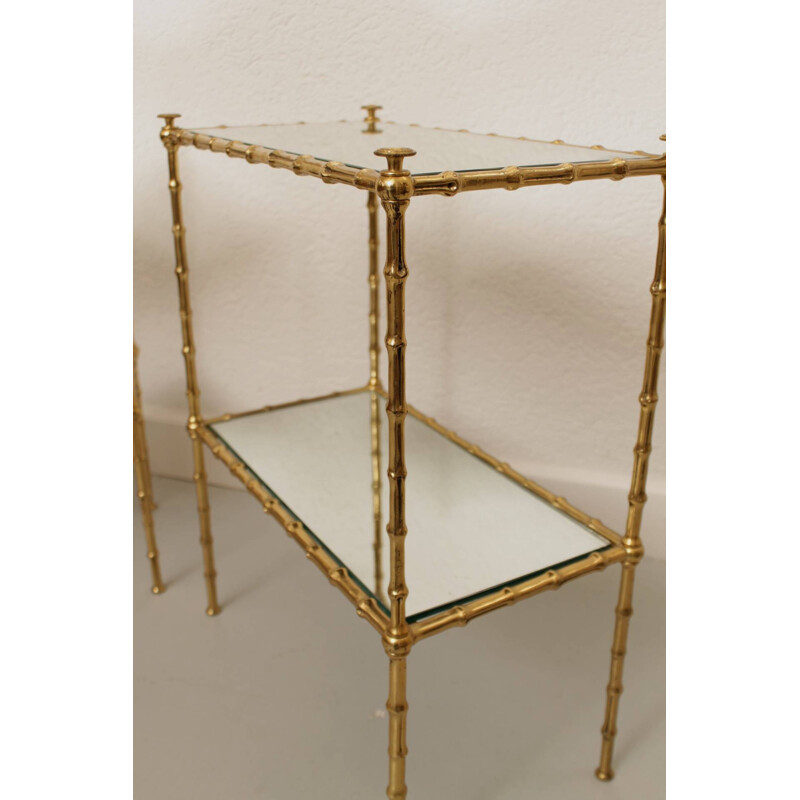 Pair of Maison Jansen bamboo table in brass and glass - 1960s