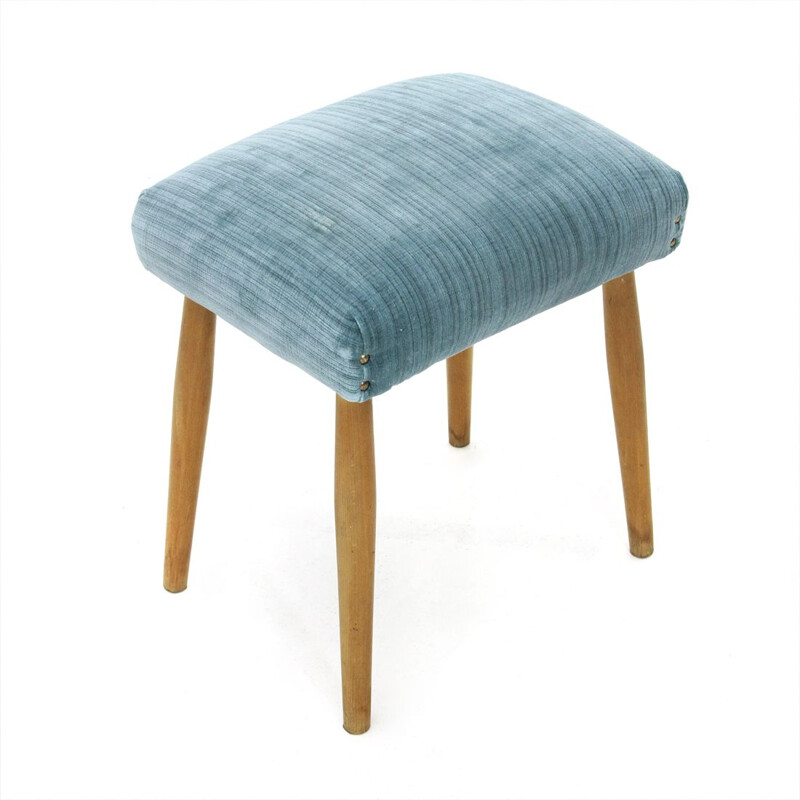 Pouf in velluto azzurro 1950s