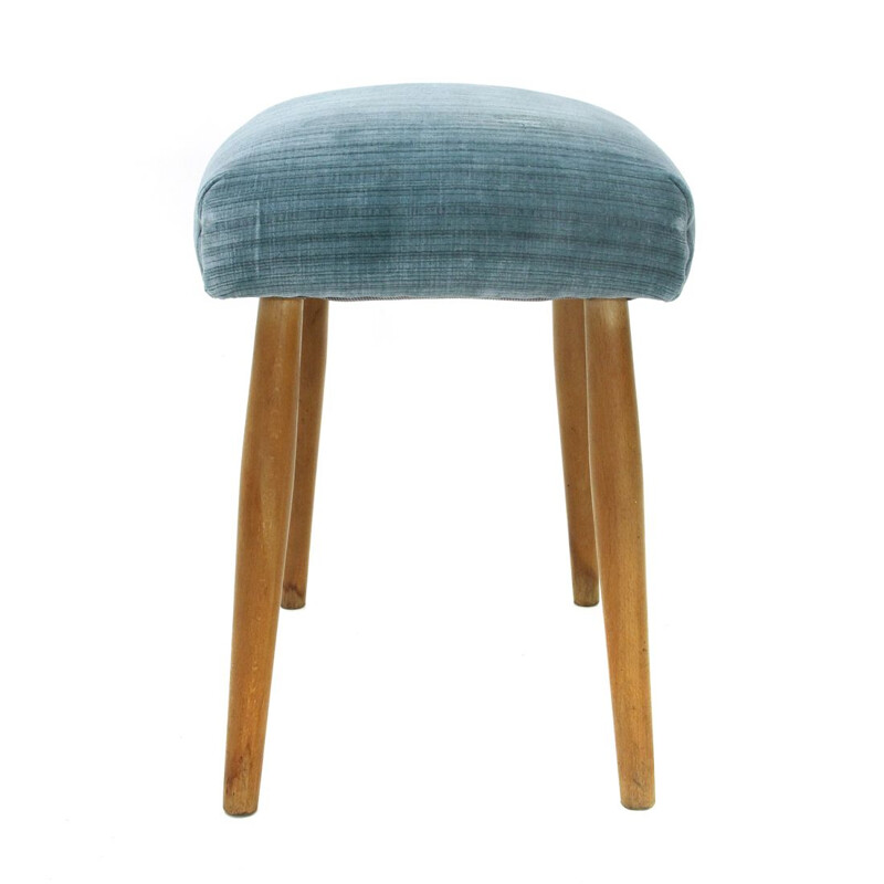 Pouf in velluto azzurro 1950s