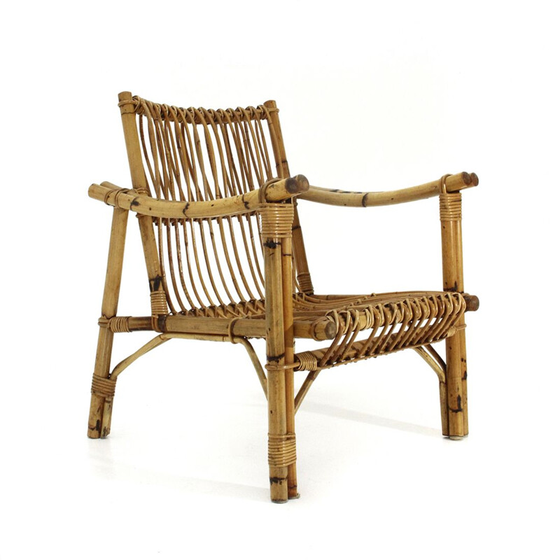 Vintage italian rattan  armchair, 1960s