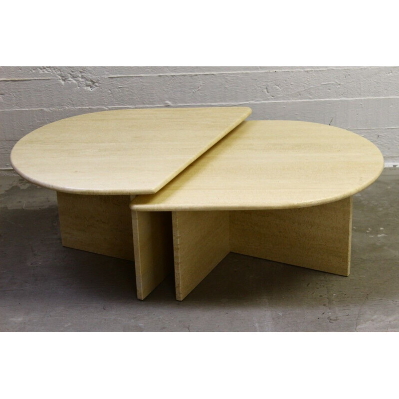 Pair of vintage modular coffee tables in travertine