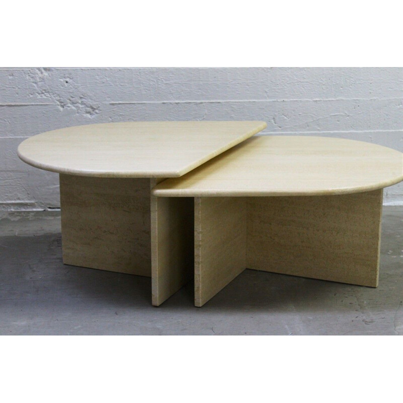 Pair of vintage modular coffee tables in travertine