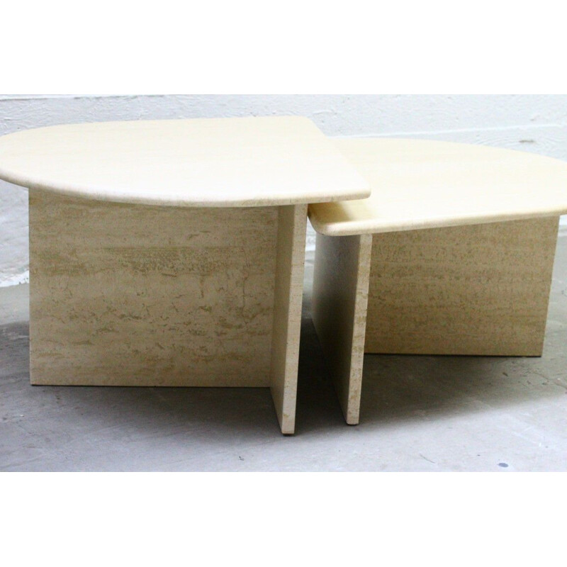 Pair of vintage modular coffee tables in travertine